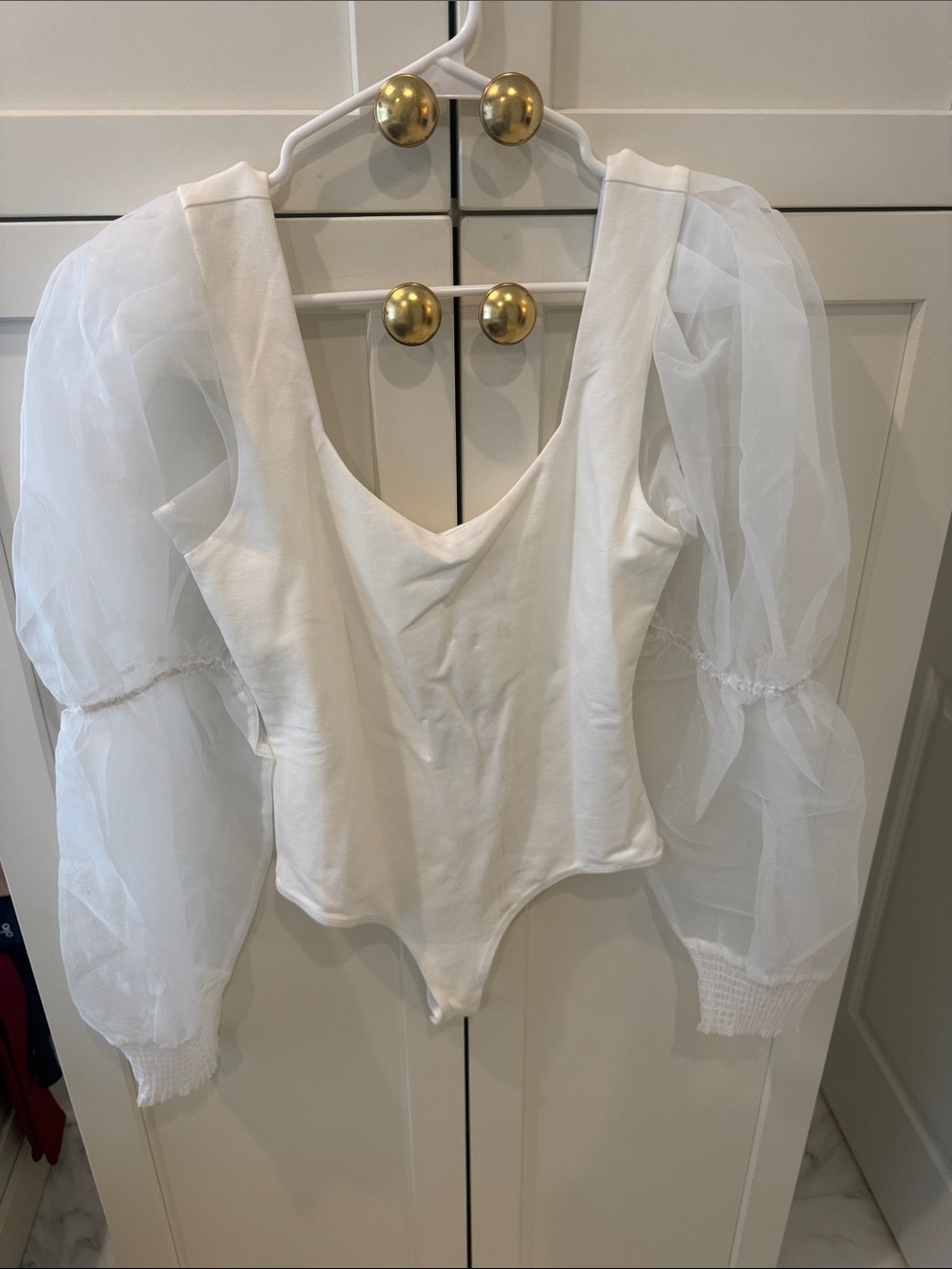NBD White Puff Sleeve Bodysuit